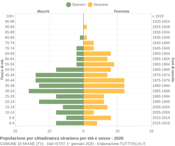 Grafico cittadini stranieri - Miane 2020