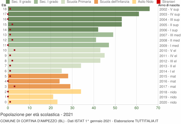 Grafico Popolazione in età scolastica - Cortina d'Ampezzo 2021