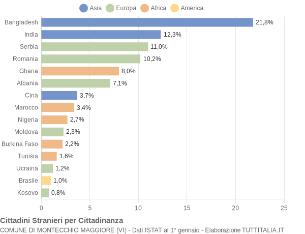 Grafico cittadinanza stranieri - Montecchio Maggiore 2019