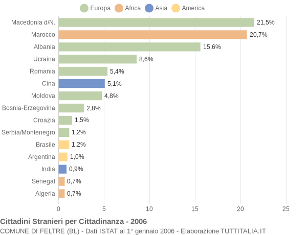 Grafico cittadinanza stranieri - Feltre 2006