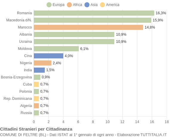 Grafico cittadinanza stranieri - Feltre 2018