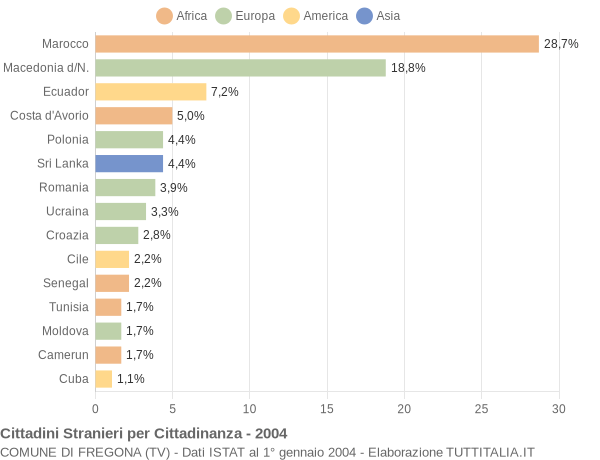 Grafico cittadinanza stranieri - Fregona 2004