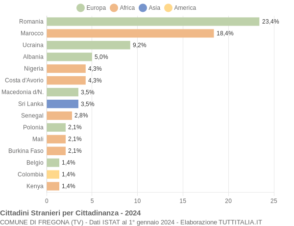 Grafico cittadinanza stranieri - Fregona 2024