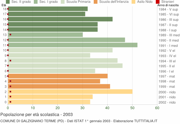 Grafico Popolazione in età scolastica - Galzignano Terme 2003