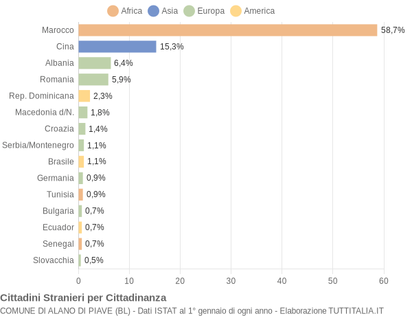 Grafico cittadinanza stranieri - Alano di Piave 2005