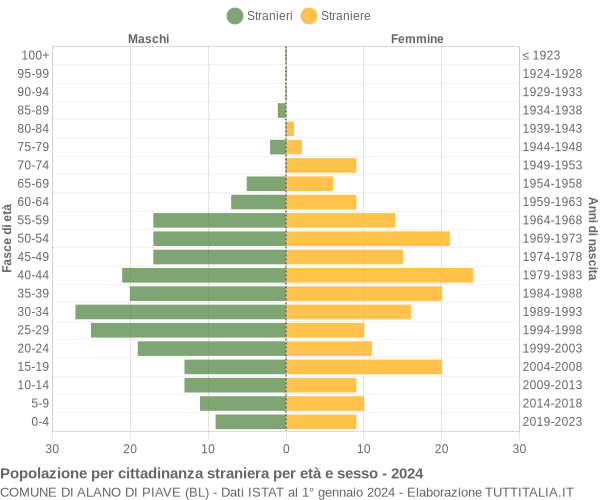 Grafico cittadini stranieri - Alano di Piave 2024