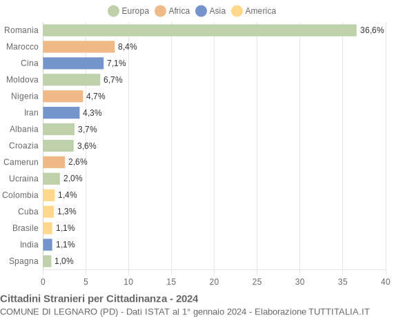 Grafico cittadinanza stranieri - Legnaro 2024