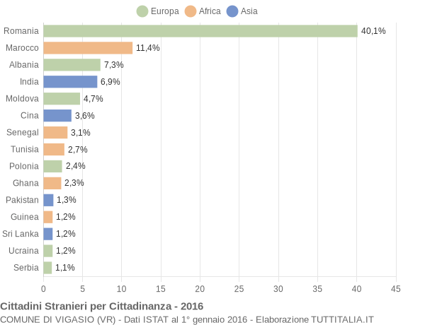 Grafico cittadinanza stranieri - Vigasio 2016