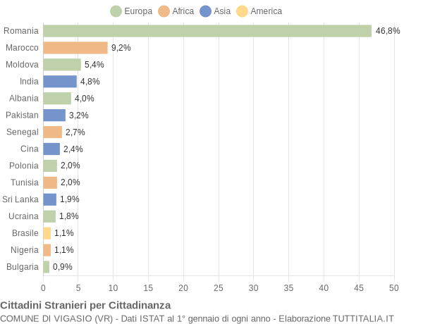 Grafico cittadinanza stranieri - Vigasio 2021