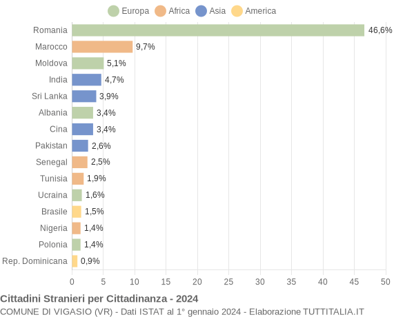 Grafico cittadinanza stranieri - Vigasio 2024