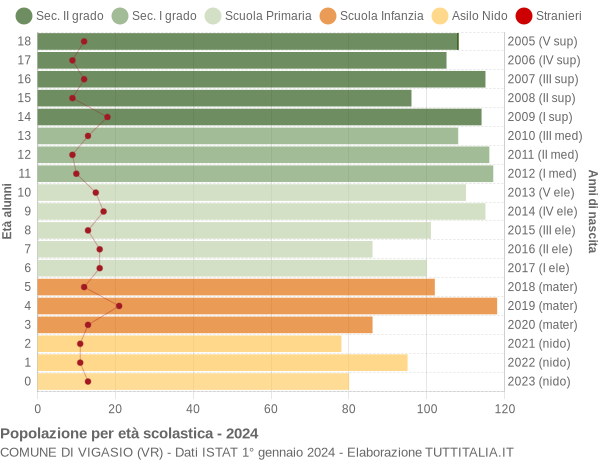 Grafico Popolazione in età scolastica - Vigasio 2024