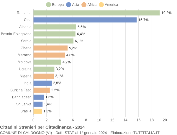 Grafico cittadinanza stranieri - Caldogno 2024