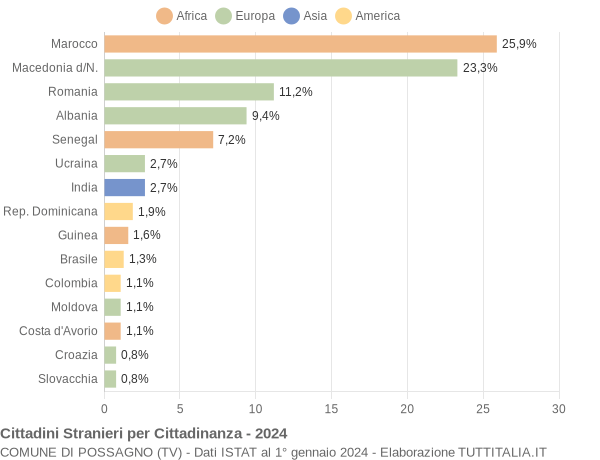 Grafico cittadinanza stranieri - Possagno 2024