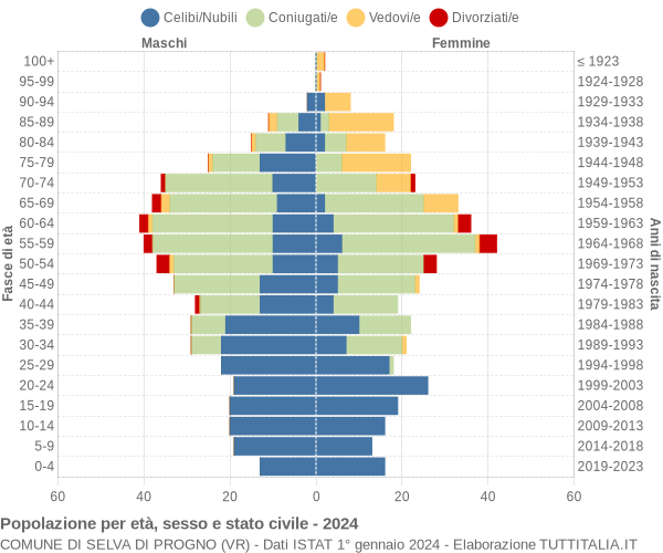 Grafico Popolazione per età, sesso e stato civile Comune di Selva di Progno (VR)