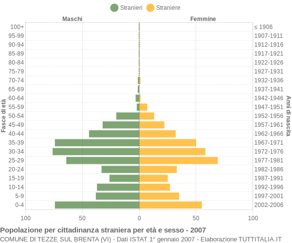 Grafico cittadini stranieri - Tezze sul Brenta 2007