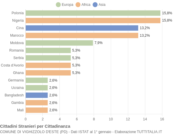 Grafico cittadinanza stranieri - Vighizzolo d'Este 2019