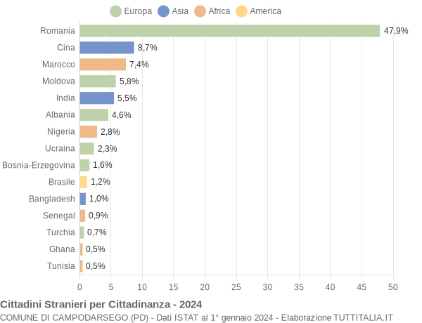 Grafico cittadinanza stranieri - Campodarsego 2024