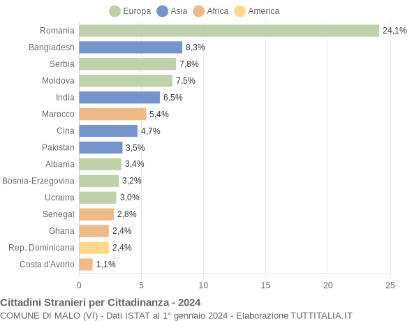 Grafico cittadinanza stranieri - Malo 2024