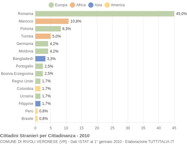 Grafico cittadinanza stranieri - Rivoli Veronese 2010