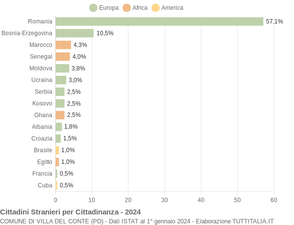 Grafico cittadinanza stranieri - Villa del Conte 2024