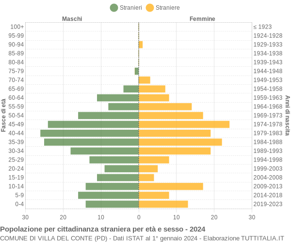 Grafico cittadini stranieri - Villa del Conte 2024