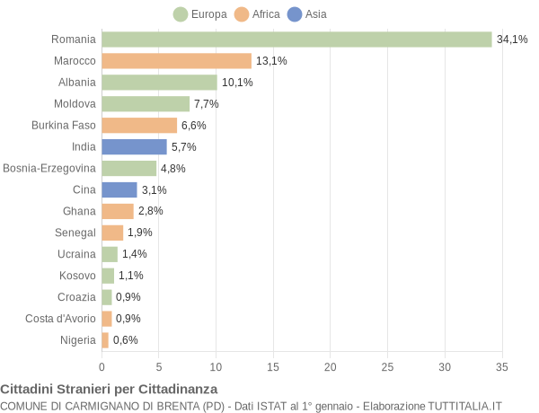 Grafico cittadinanza stranieri - Carmignano di Brenta 2015