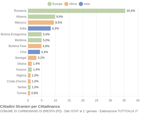 Grafico cittadinanza stranieri - Carmignano di Brenta 2019