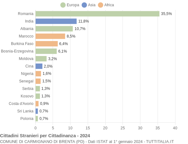 Grafico cittadinanza stranieri - Carmignano di Brenta 2024