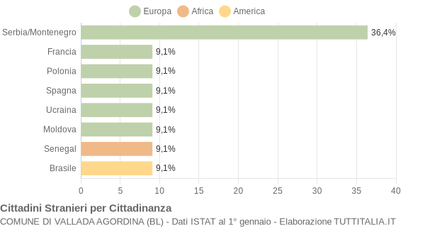 Grafico cittadinanza stranieri - Vallada Agordina 2007