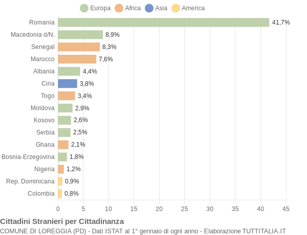 Grafico cittadinanza stranieri - Loreggia 2016