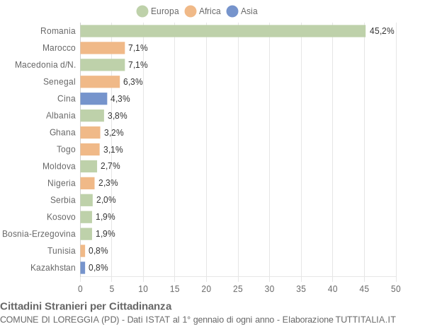 Grafico cittadinanza stranieri - Loreggia 2019