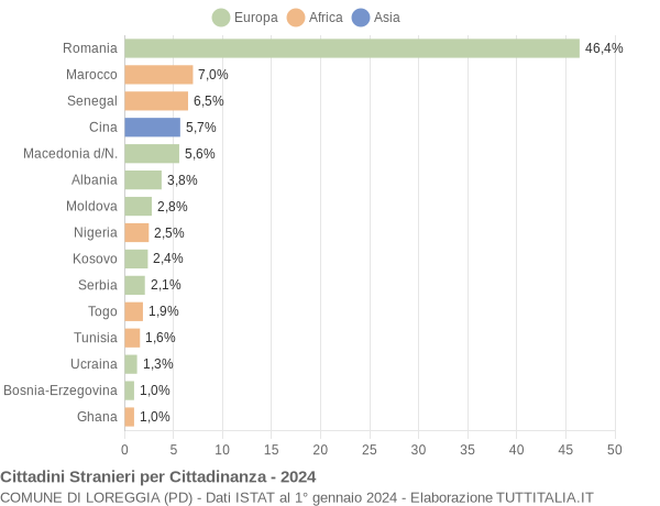 Grafico cittadinanza stranieri - Loreggia 2024