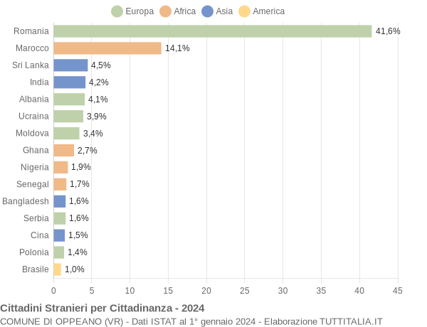 Grafico cittadinanza stranieri - Oppeano 2024