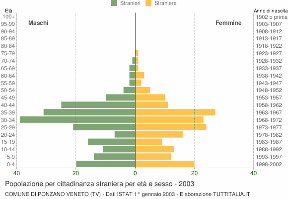 Grafico cittadini stranieri - Ponzano Veneto 2003