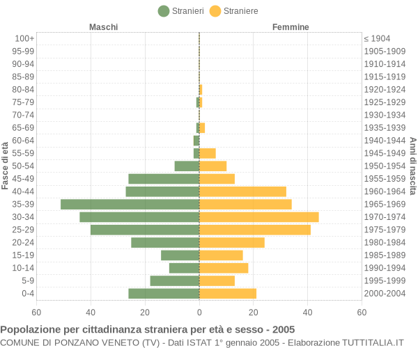 Grafico cittadini stranieri - Ponzano Veneto 2005
