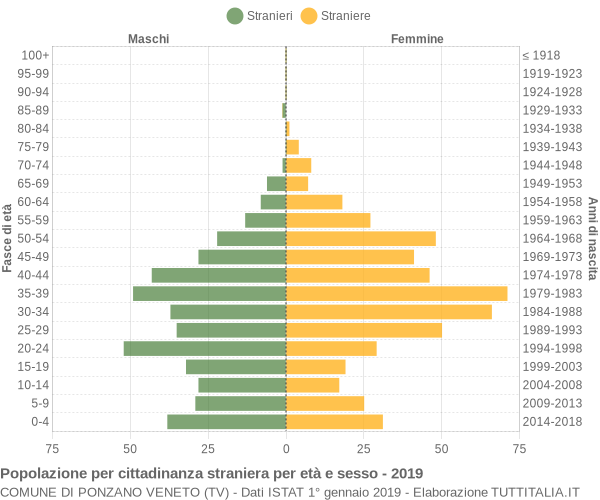 Grafico cittadini stranieri - Ponzano Veneto 2019