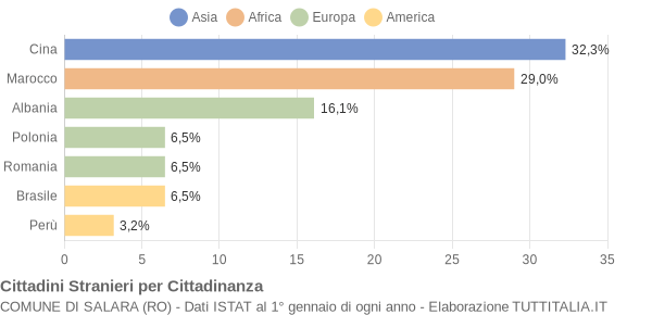 Grafico cittadinanza stranieri - Salara 2005