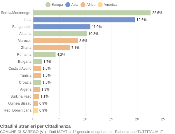 Grafico cittadinanza stranieri - Sarego 2004