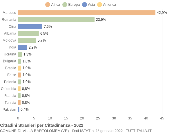 Grafico cittadinanza stranieri - Villa Bartolomea 2022