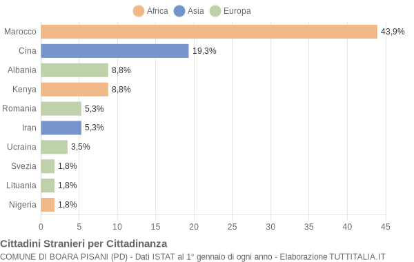 Grafico cittadinanza stranieri - Boara Pisani 2006