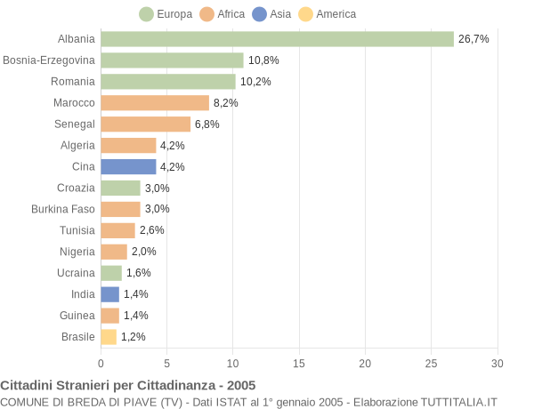Grafico cittadinanza stranieri - Breda di Piave 2005