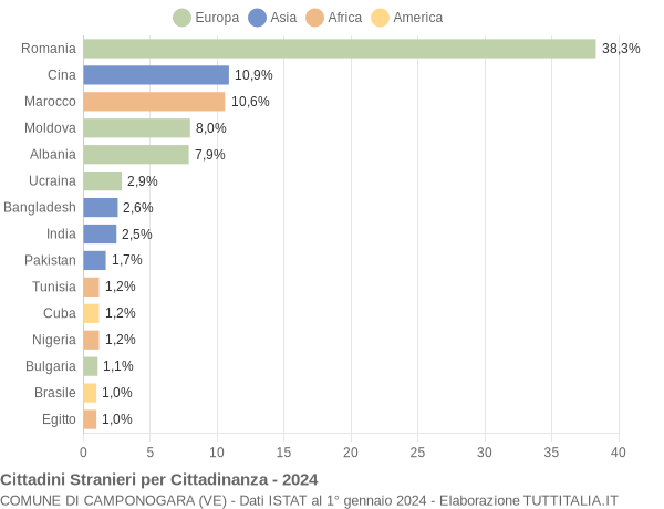 Grafico cittadinanza stranieri - Camponogara 2024