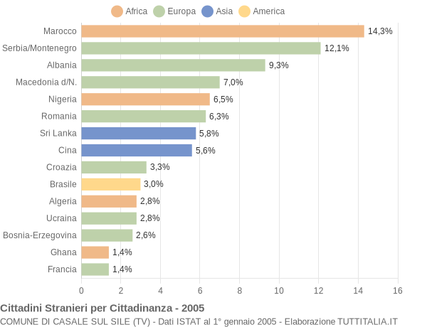 Grafico cittadinanza stranieri - Casale sul Sile 2005