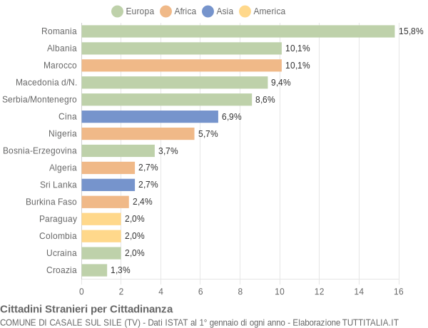 Grafico cittadinanza stranieri - Casale sul Sile 2008