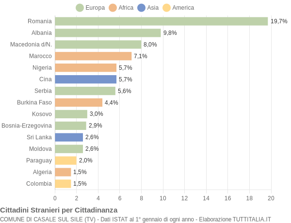 Grafico cittadinanza stranieri - Casale sul Sile 2010