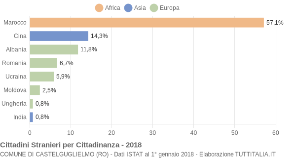 Grafico cittadinanza stranieri - Castelguglielmo 2018