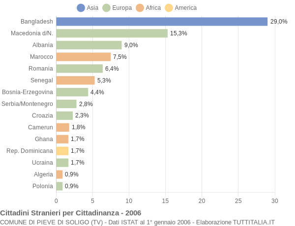 Grafico cittadinanza stranieri - Pieve di Soligo 2006