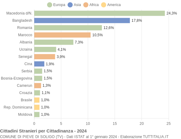 Grafico cittadinanza stranieri - Pieve di Soligo 2024