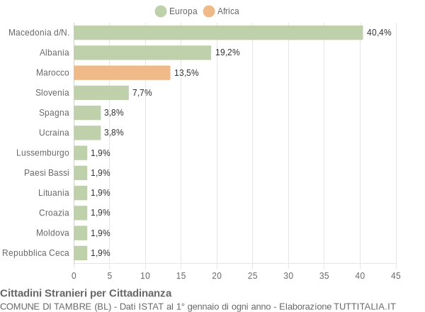 Grafico cittadinanza stranieri - Tambre 2006