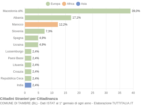 Grafico cittadinanza stranieri - Tambre 2007